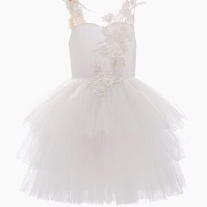 Tulleen White Floral Kids Dress with lace